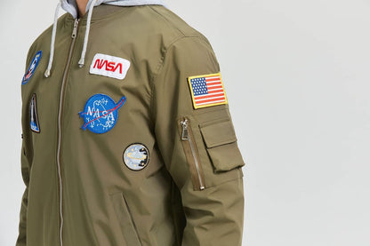 FROIBHATG Casual jackets, Men Biker Bomber Jacket, NASA MA-1 Military Flight Jacket Light Air Force Moto Street Coat