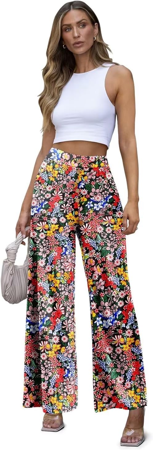 JZC Women's Wide Leg Casual Pants Cross Waist Palazzo Lounge Pajama Flowy Pants Yoga Sweatpants with Pockets