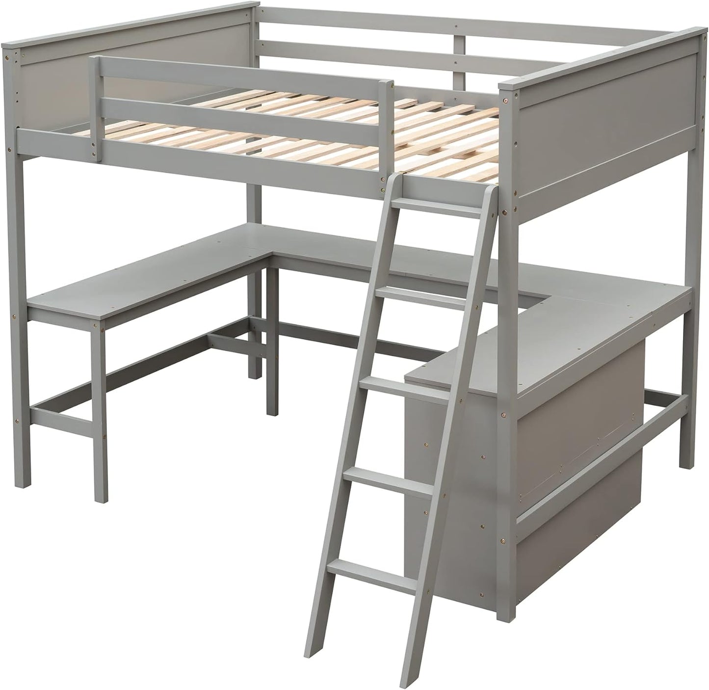 BIADNBZ Twin Over Full Bunk Bed with Built-in Desk and Three Drawers, Wooden Separated High Loftbed and Platform Bedframe, for Kids Teens Adults Bedroom, White