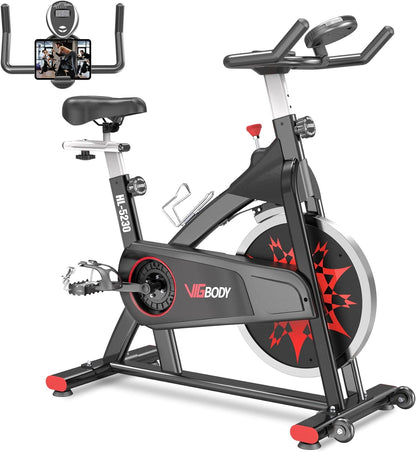 VIGBODY Stationary Exercise Bike Indoor Cycling Bike for Cardio Workout, with Comfortable Seat Cushion, LCD Monitor for Home Training Bike