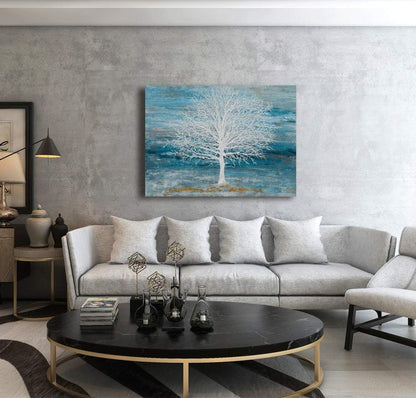 Yihui Arts Abstract Landscape Canvas Art Hand Painted 3D Tree Paintings with Gold Foil for Wall Decor Modern Artwork Pictures Living Room Bedroom Decoration