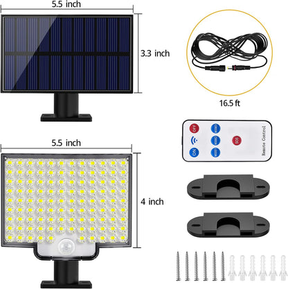 Solar Lights Outdoor, 106 LED 3000LM Solar Powered Motion Sensor Flood Lights with Remote, Dusk to Dawn Led Solar Security Wall Lights with 16.5Ft Cable IP65 Waterproof for Outside, Garage, 2 Pack