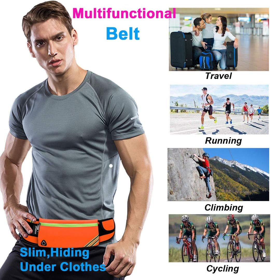 AIKENDO Running Pouch Belt Waist Pack Bag,Workout Fanny Pack,Bounce Free Jogging Pocket Belt–Travelling Money Cell Phone Holder for Running Accessories, Blue, One Size