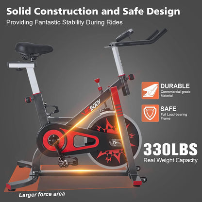 VIGBODY Stationary Exercise Bike Indoor Cycling Bike for Cardio Workout, with Comfortable Seat Cushion, LCD Monitor for Home Training Bike