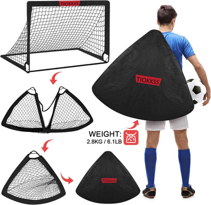 Tiokkss Kids Soccer Goals for Backyard Set - 2 of 120x90 cm Portable Soccer Goal Training Equipment, Pop Up Toddler Soccer Net with Soccer Ball, Soccer Set for Kids and Youth, Sports, Outdoor (Black)