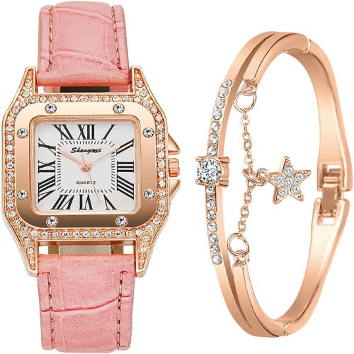 Luxury Womens Watch with Bracelet Gifts Set Rose Gold for Lady Female Elegant Wrist Watches Ladies Stylish Bracelet Watches