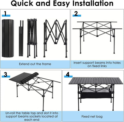 AUTOYSUR Folding Wooden Camping Table Portable Picnic Table w/Carry Bag Roll-up Bamboo Tabletop Outdoor Travel Camping Table (Coffee)