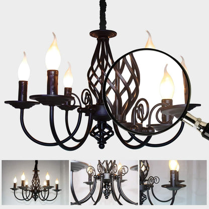 Ganeed French Country Chandeliers,8 Lights Industrial Farmhouse Pendant Light Fixture,Black Candle Ceiling Chandelier Height Adjustable for Living Room Bedroom Entryway Kitchen Island