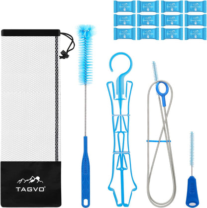 TAGVO Hydration Bladder Cleaning Kit, 6 in 1 Water Bladder Cleaner Set - 3 Brushes, Collapsible Hanger, 12 Cleaning Tablets & Carry Pouch, Water Reservoir Cleaning Tools for Hydration Backpack