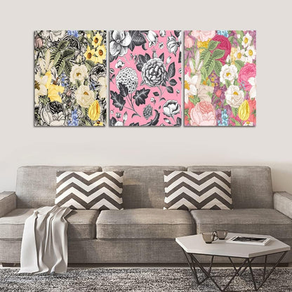 UNBRUVO Modern Flower Canvas Poster Prints Abstract Floral Wall Art Painting Pictures Office Home Decor 3 Pieces Framed Art Print Decoration Artwork for Living Room Bedroom(36”Wx16”H)