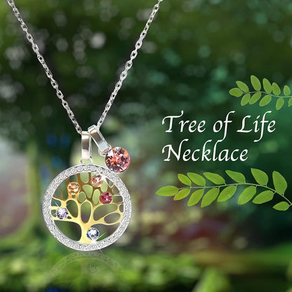 LEKANI Silver Tree of Life Pendant Necklaces Austrian Crystals, Valentine's Day, Original Gifts for Women, Grandma, Mother's Day