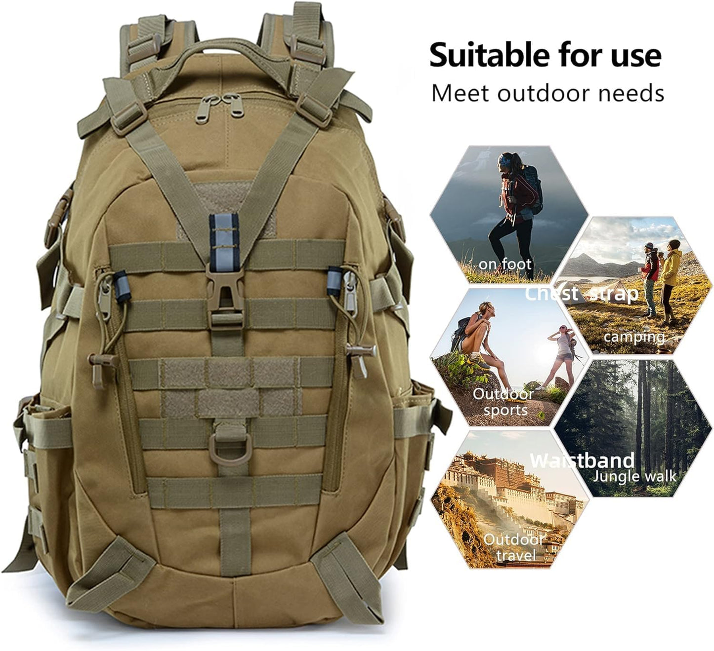 Military Tactical Backpack 35L Army 3 Day Assault Pack Molle Bag Waterproof Rucksacks for Outdoor Hiking Camping Trekking Hunting Traveling,School Bag for Boys