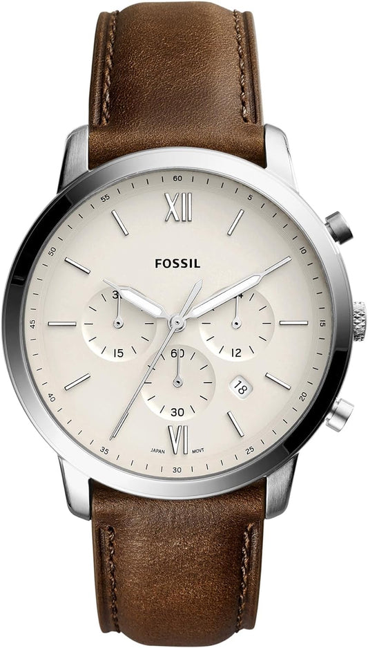 Fossil Mens Quartz Watch, Analog Display and Leather Strap