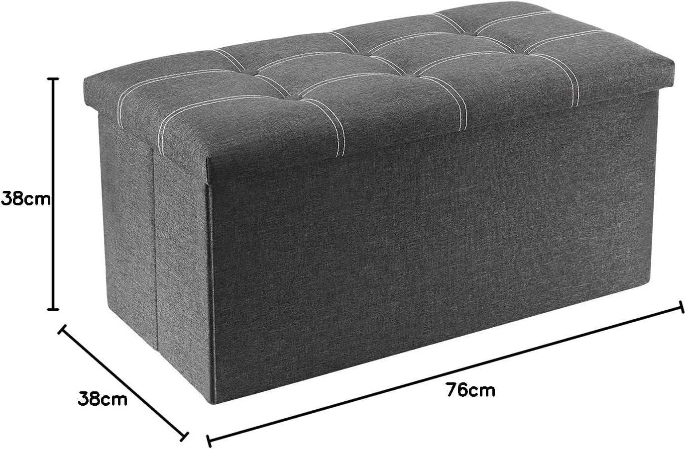 VF UAE Official Store Foldable Storage Ottoman Bench, Footrest Shoe Bench with 80L Storage Space nd of Bed Storage Seat (Gray)