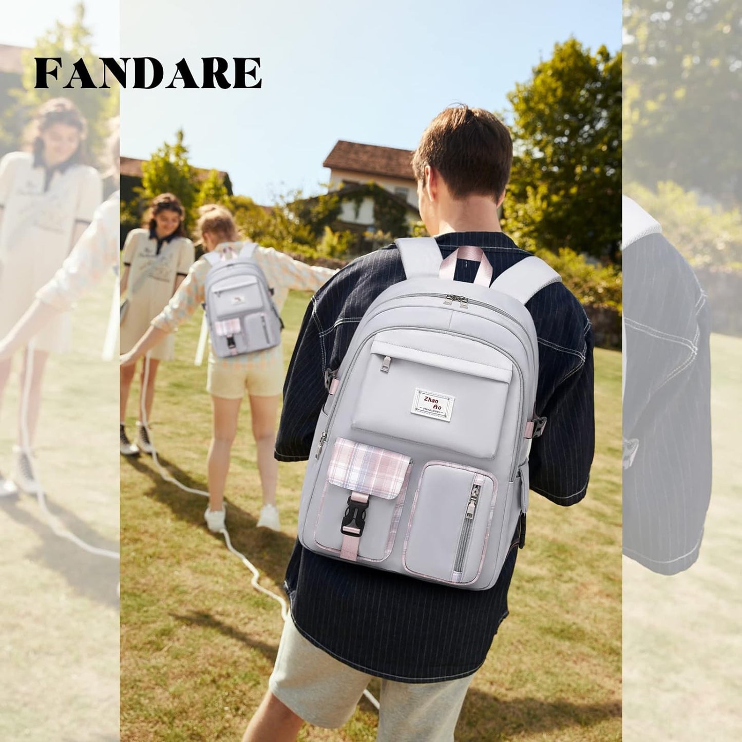 FANDARE Casual Backpack Girl School Bag Boy Daypacks Large Laptop Bag Students College Daypacks Bookbag fit 15.6 inch Laptop Teens Travel Spring Outing Shopping Rucksack Waterproof Polyester