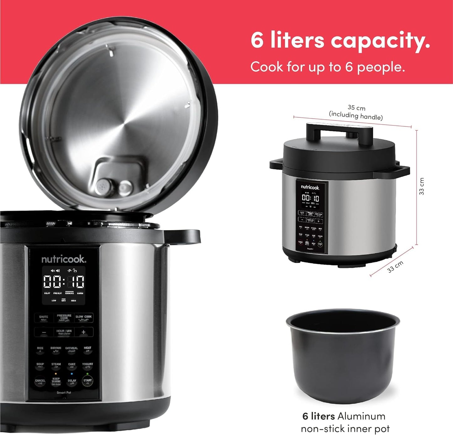 Nutricook Smart Pot 2, 8 Liters, 9 In 1 Electric Pressure Cooker, Slow Cooker, Rice Cooker, Steamer, Sauté Pot, Yogurt Maker & More, 12 Smart Programs With New Smart Lid, 2 Years Warranty