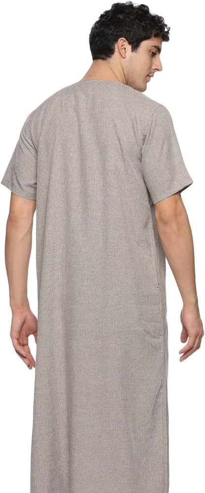 Men's Round Neck Short Sleeves Jalabiya | Breathable Kaftan Style Thobe for Comfort & Elegance