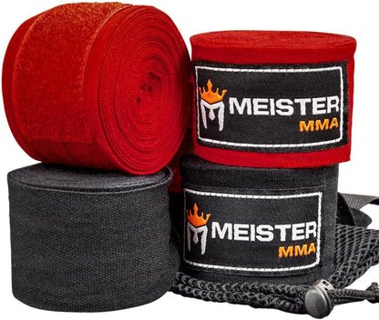 Meister ELITE 180" Premium Adult Hand Wraps for MMA & Boxing - 2 Pair Pack w/Mesh Bag