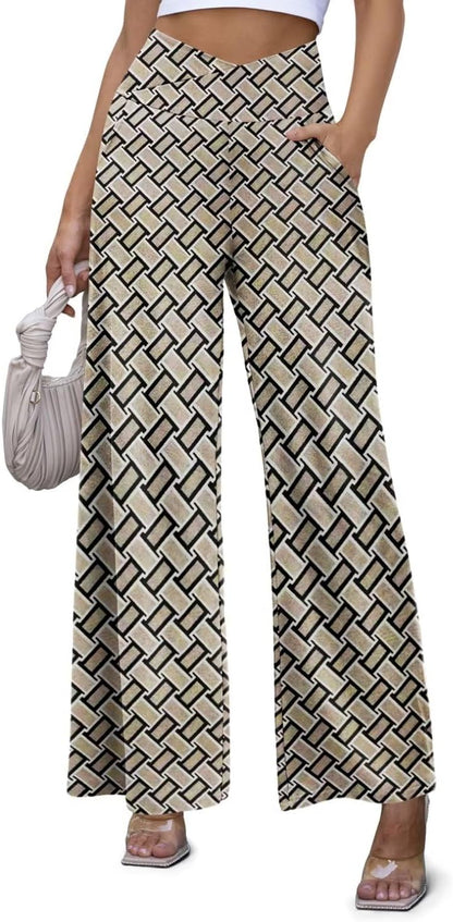 JZC Women's Wide Leg Casual Pants Cross Waist Palazzo Lounge Pajama Flowy Pants Yoga Sweatpants with Pockets