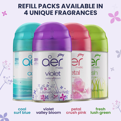 Godrej aer Matic Automatic Air Freshener Auto Spray Kit With Flexi Control Violet 225 Ml