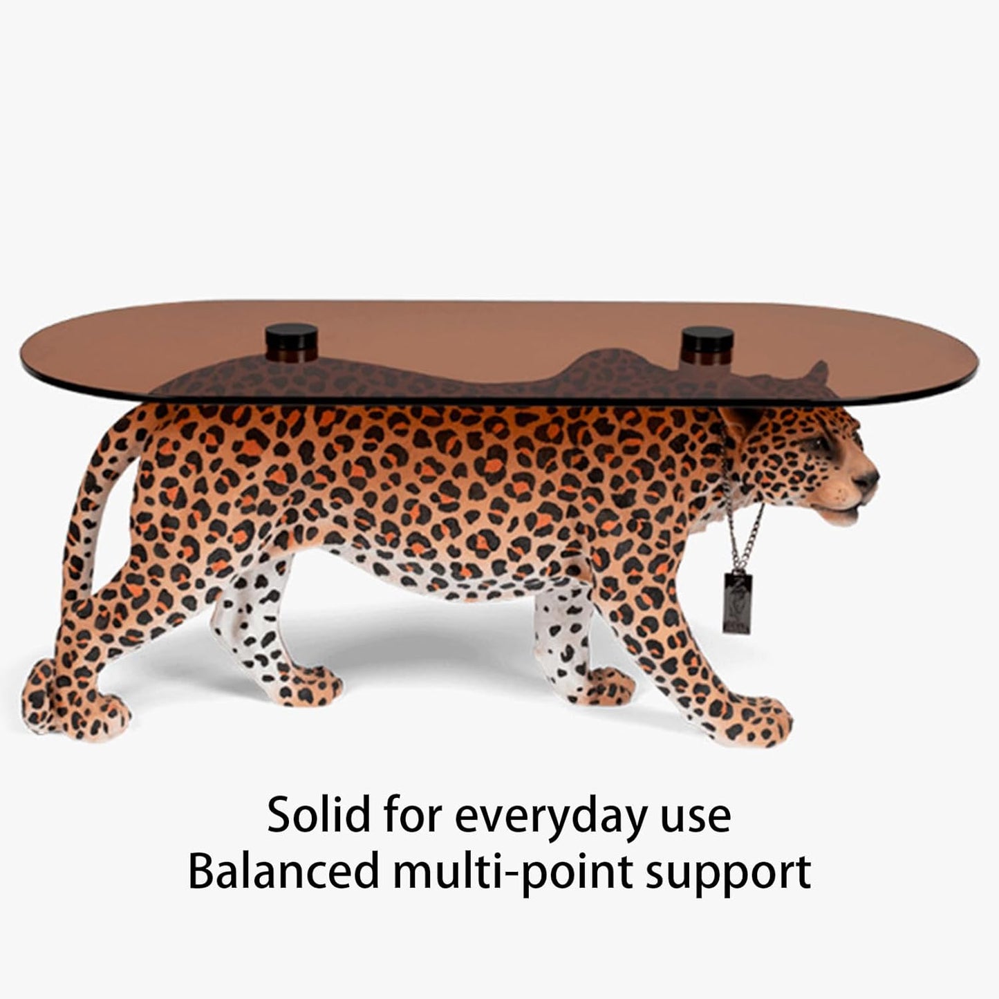 【TTQK】Coffee table Tempered glass+leopard table personality creative animals Centre Table End Table, Living Room Table 150 * 70 * 70cm【Leopard】