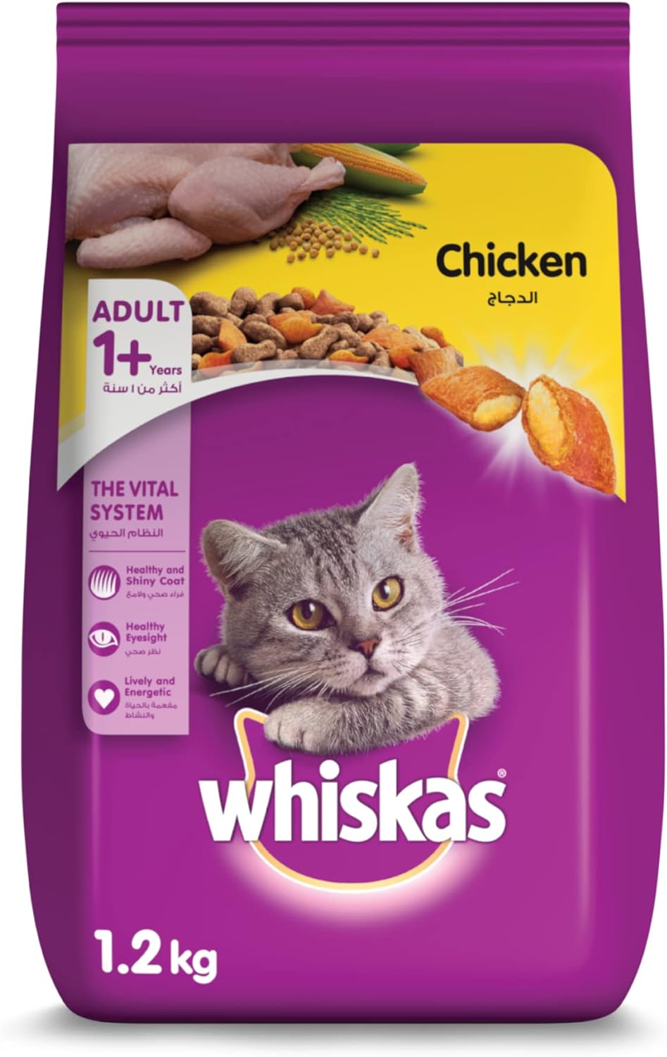 Whiskas Ocean Fish Dry Food, for Adult Cats 1+ Years, Formulated to Help Cats Maintain a Healthy Digestive Tract and Sustain a Healthy Weight, Complete Nutrition & Great Taste, Case of 15x480g