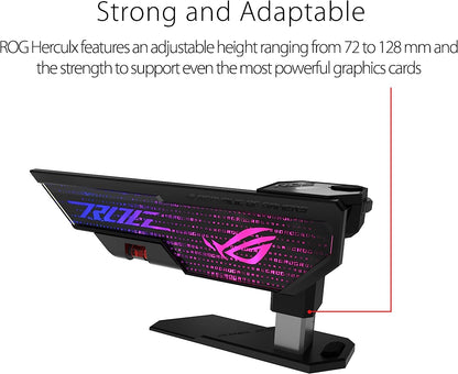 ASUS ROG Herculx Graphics Card Anti-Sag Holder Bracket (Solid Zinc Alloy Construction, Easy Toolless Installation, Included Spirit Level, Adjustable Height, Wide Compatibility, Aura Sync RGB)