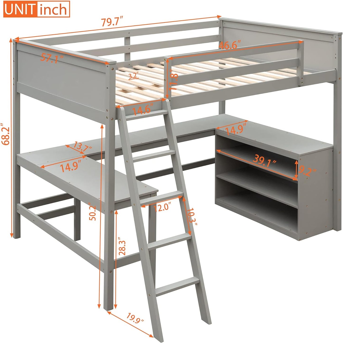 BIADNBZ Twin Over Full Bunk Bed with Built-in Desk and Three Drawers, Wooden Separated High Loftbed and Platform Bedframe, for Kids Teens Adults Bedroom, White