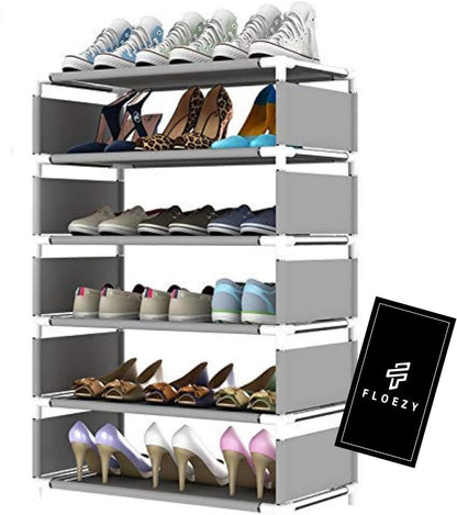 FLOEZY 6-Layer Shoe Rack Organizer, Standing Shoe Racks, Metal Stackable Shoe Shelf Storage, Space-Saving Expandable & Adjustable Shoe Tower for Home, Room, Hallway, Closet & More (Grey)