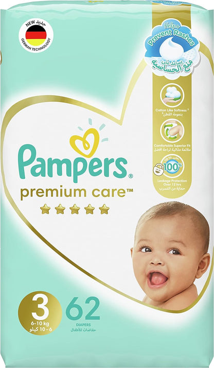 Pampers Premium Care Taped Baby Diapers, Size 3, 6-10 kg, Unique Softest Absorption for Ultimate Skin Protection, 248 Count