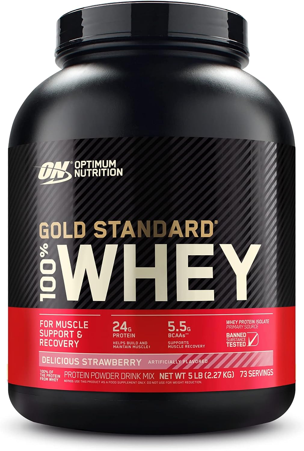 Optimum Nutrition (ON) Gold Standard 100% Whey Protein Powder Primary Source Isolate, 24 Grams of Protein for Muscle Support and Recovery - Delicious Strawberry, 10 Lbs, 146 Servings (4.53 KG)