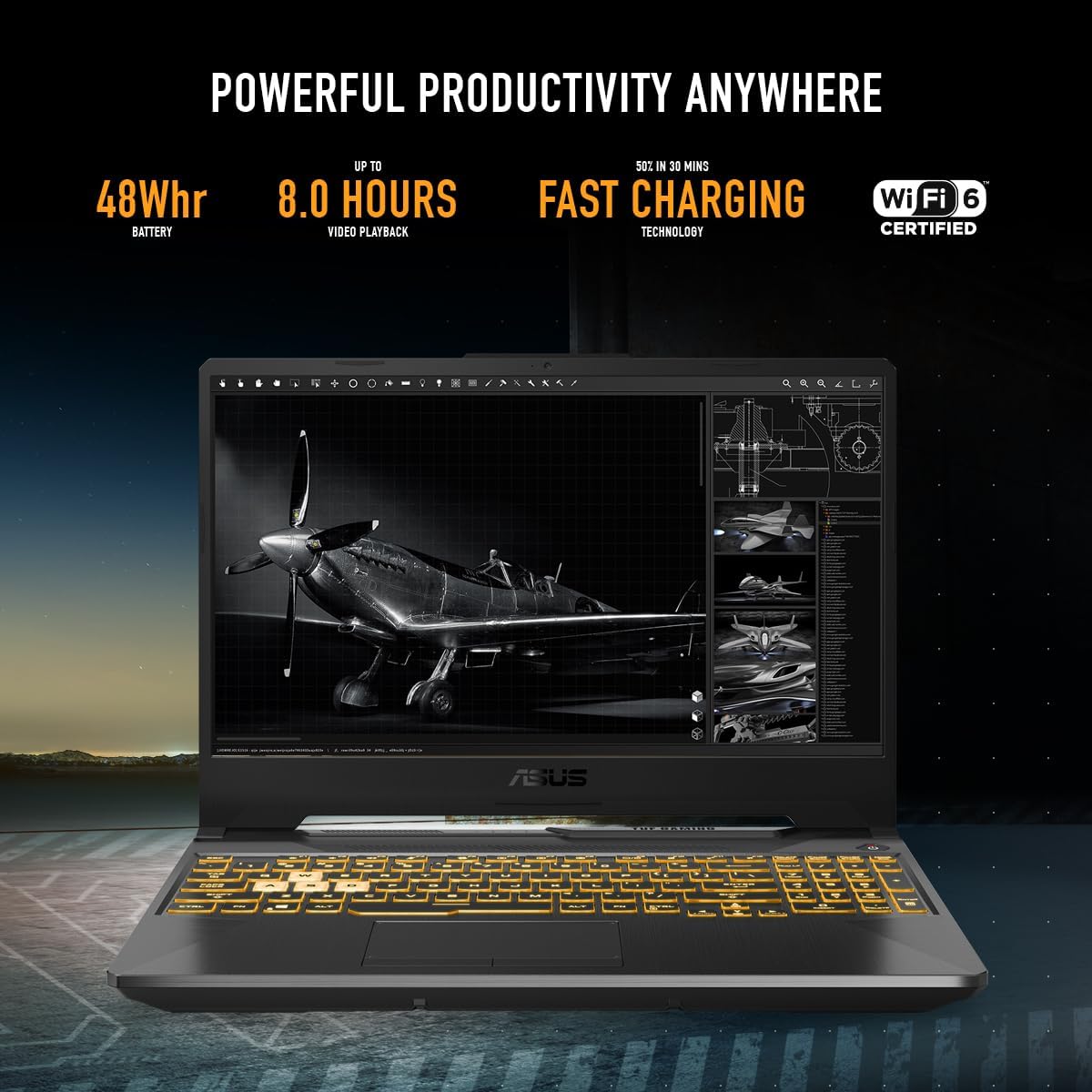 ASUS TUF Gaming F15 FX506HE-HN018W Graphite Black i7-11800H CPU 2.3GHz, 8GB RAM, 512GB SSD, NV RTX 3050 Ti, 4GB VRAM 15.6’’FHD 144Hz, HD Webcam, WIN11, Backlit-Eng-Arb-KB