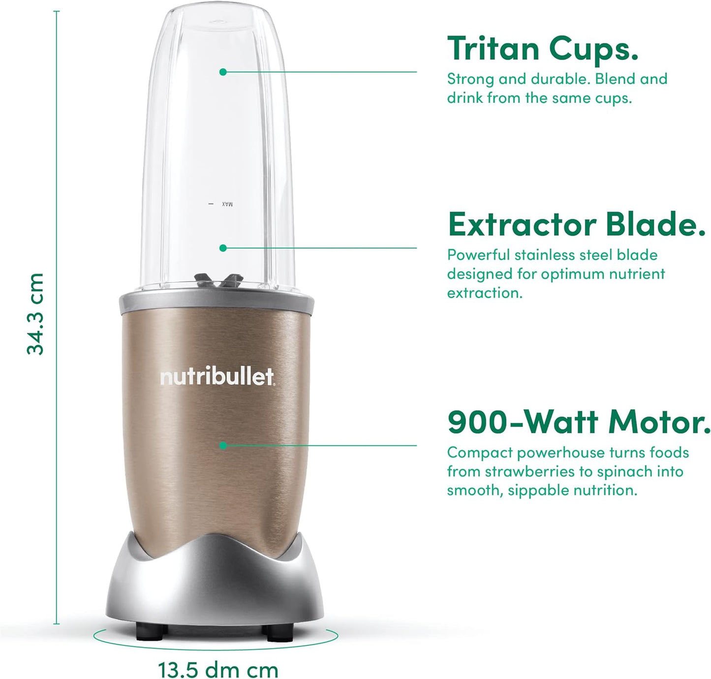 NutriBullet 900 Watts, 9 Piece Set, Multi-Function High Speed Blender, Mixer System with Nutrient Extractor, Smoothie Maker, Copper Gold , NB-201 , "2 year Warranty"