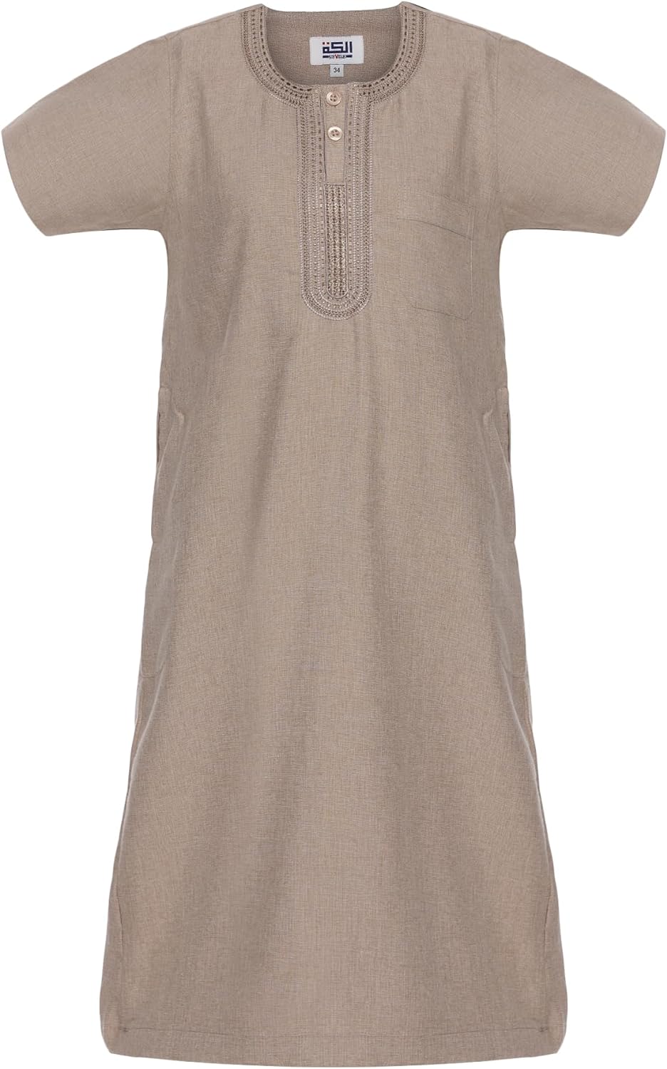 Men's Round Neck Short Sleeves Jalabiya | Breathable Kaftan Style Thobe for Comfort & Elegance