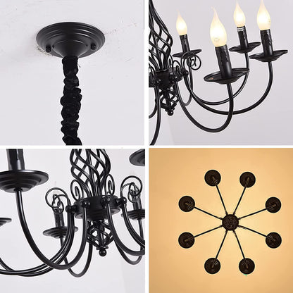 Ganeed French Country Chandeliers,8 Lights Industrial Farmhouse Pendant Light Fixture,Black Candle Ceiling Chandelier Height Adjustable for Living Room Bedroom Entryway Kitchen Island