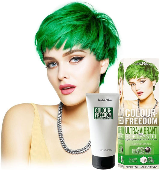 Knight & Wilson Colour-Freedom 150ml Green Emerald Semi-Permanent Hair Colour - Ultra-Vibrant Vegan Firendly Colour Mask with Shine Booster Complex - Ammonia Free Colour Lasts Up To 6-10 Washes