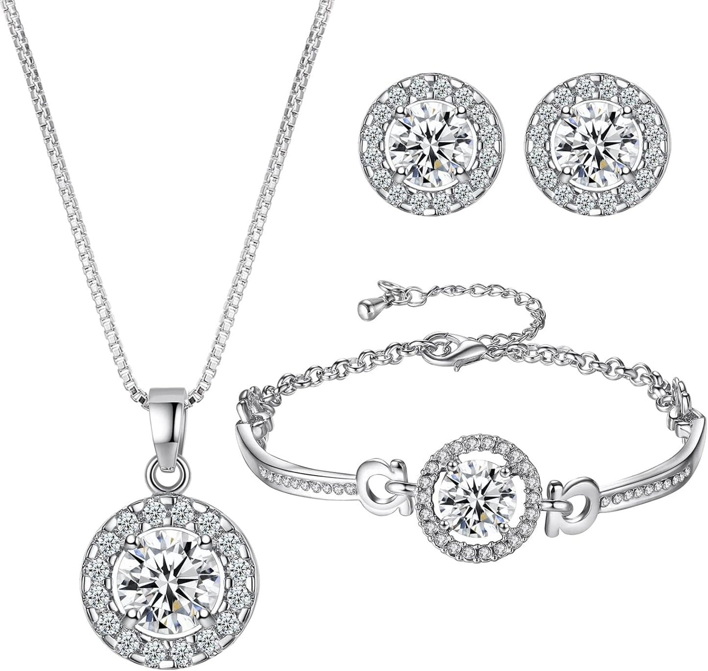 Azonee Jewellery Sets for Women Cubic Zirconia Necklace Earring Sets Bling Rhinestone Bridesmaid Jewelry Set