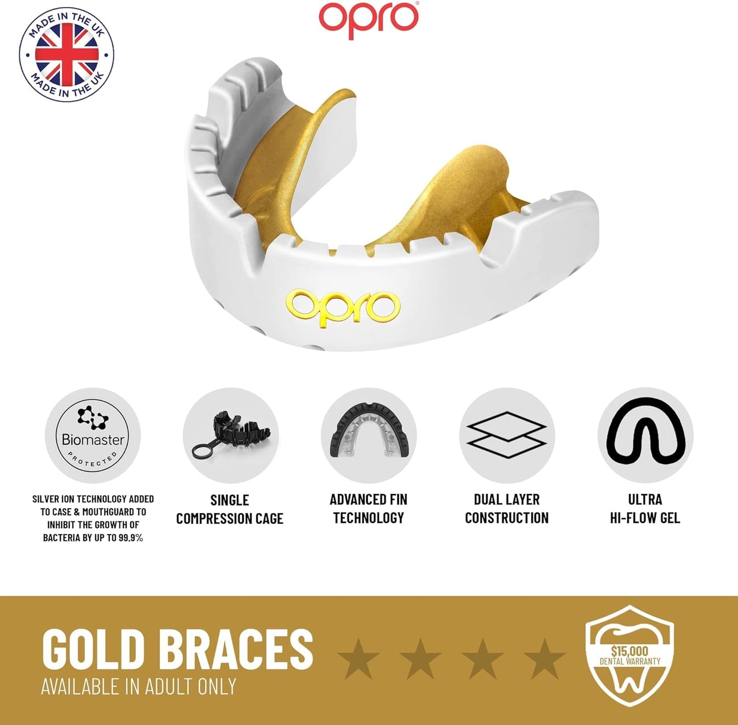 OPRO NEW Gold Braces Level Mouthguard, Adults Sports Mouth Guard, Featuring Revolutionary Fitting Technology for Boxing, Lacrosse, MMA, Martial Arts, Hockey, and All Contact Sports (Blue)