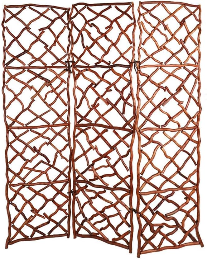 YATAI Wooden Room Dividers and Folding Privacy Screens 4 Panel Foldable Portable Rattan Fabric Room Separating Divider, Handwork Wood Mesh Woven Design Room Divider Wall-Brown Color