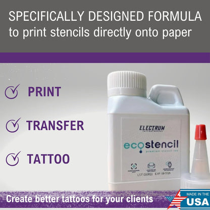 Electrum Eco Stencils Ink for Epson Eco Tank Printers, Methyl Violet-Based Stencil Ink Creates Flawless Stencils That Last up to 1 Hour, Premium Tattoo Stencil Ink Proudly Made in The USA, 4 Ounces