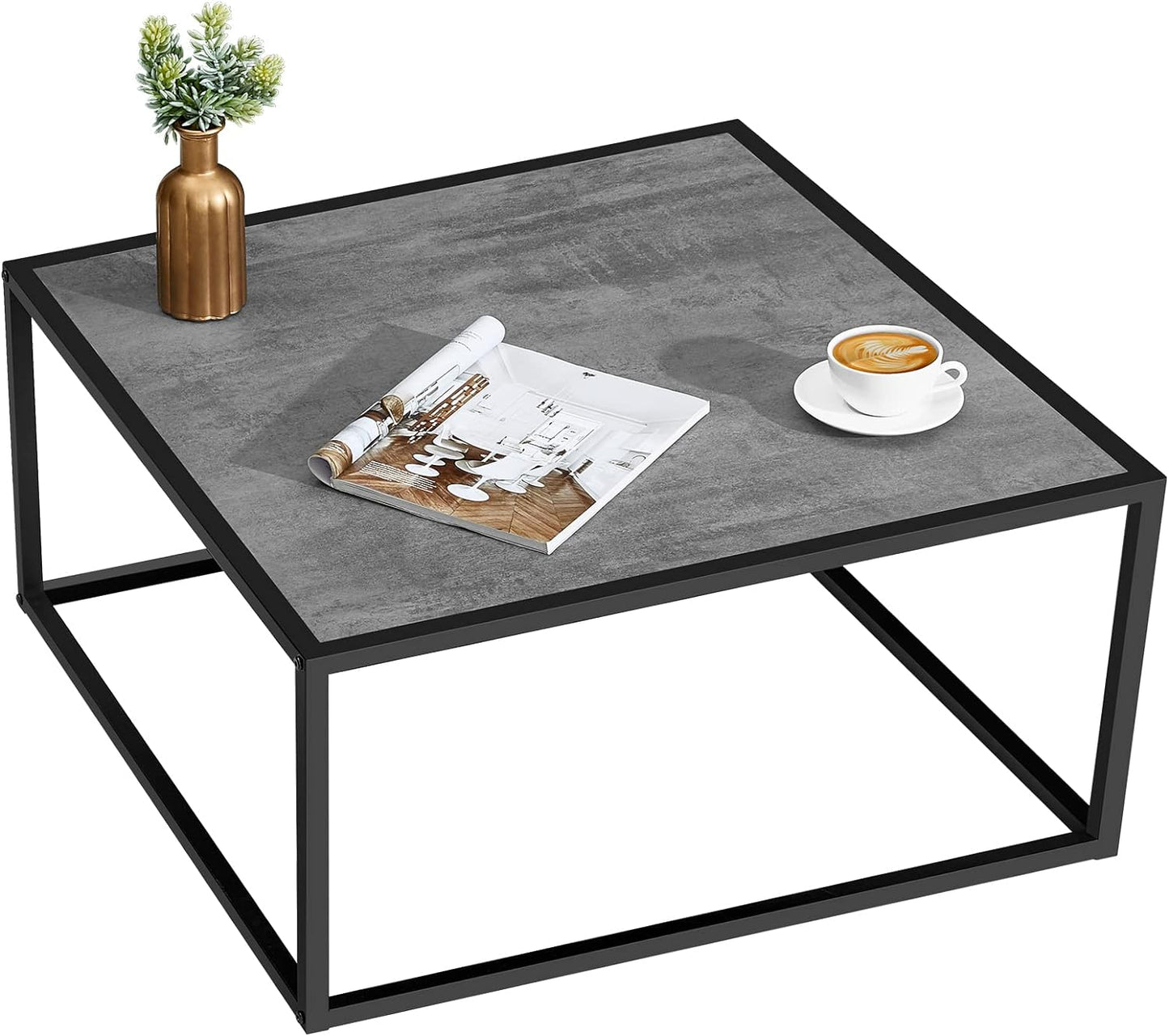 SAYGOER Glass Coffee Table, Small Modern Coffee Table Square Simple Center Tables for Living Room 26.7 x 26.7 x 15.7 Inches, Gray Black