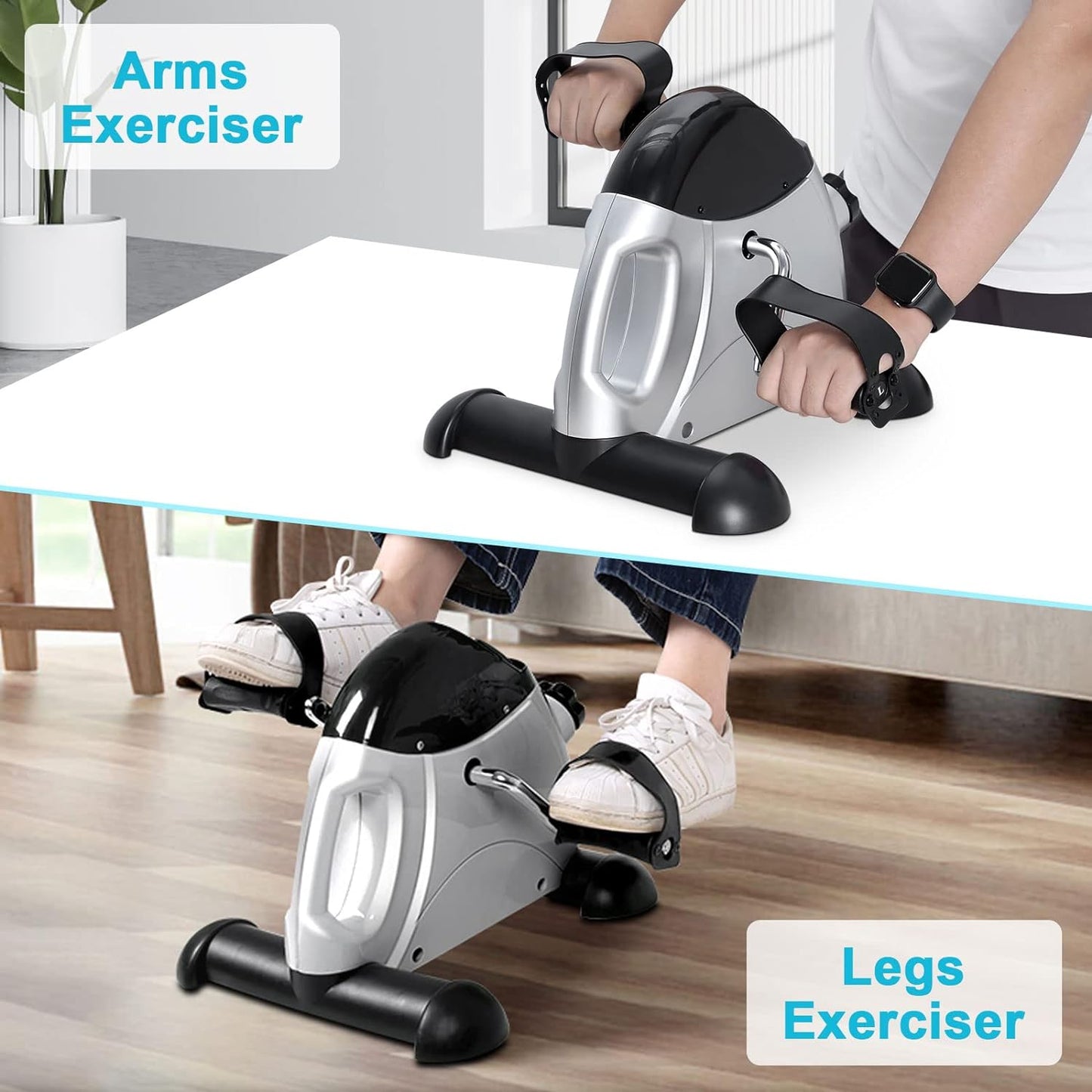 Mini Exercise Bike, himaly Under Desk Bike Pedal Exerciser Portable Foot Cycle Arm & Leg Peddler Machine with LCD Screen Displays