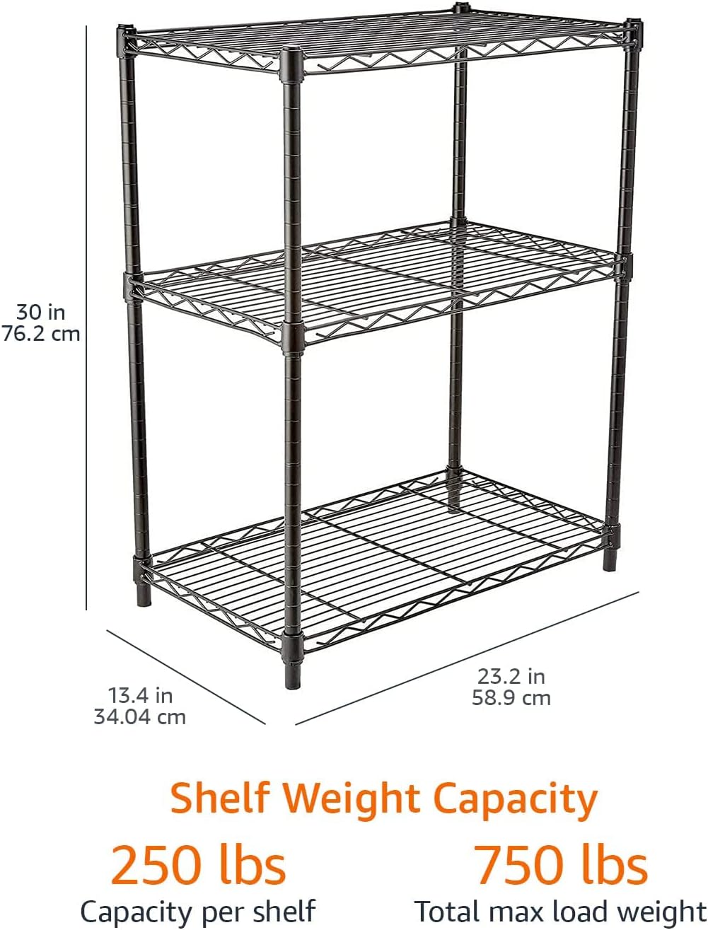 Amazon Basics 5-Shelf Adjustable, Heavy Duty Storage Shelving Unit (158.5 kgs loading capacity per shelf), Steel Organizer Wire Rack, Black (91.4 x 35.5 x 182.8 cm)