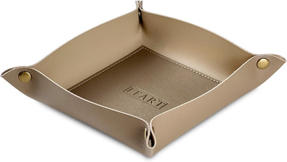 LEART Valet Tray - Small & Compact Catchall Tray | Desk, Bedside, Home Entrance Entryway Organizer | Valet Tray for Keys, Coins, Stationary, Jewellery (Caramel)