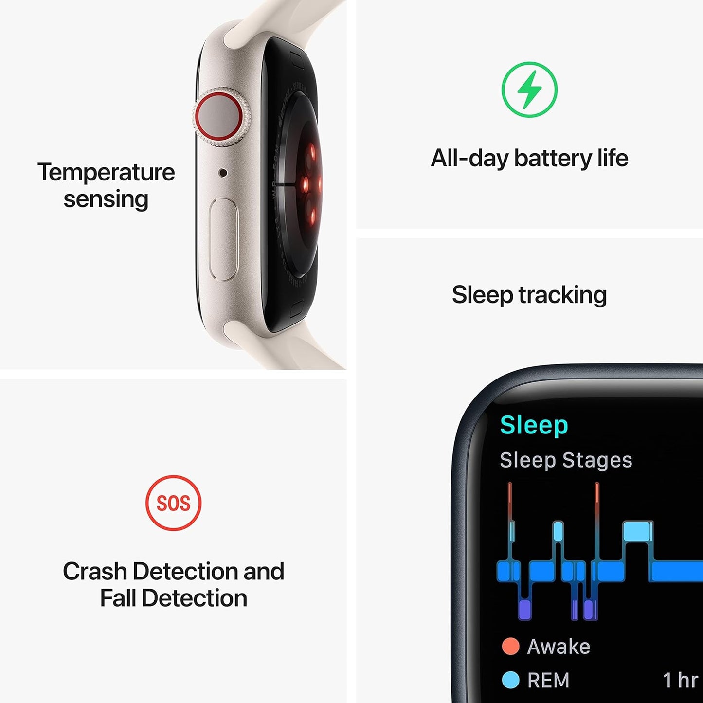 Apple New Apple Watch Series 8 (GPS + Cellular 45mm) Smart watch - Silver Stainless Steel Case with White Sport Band - Regular. Fitness Tracker, Blood Oxygen & ECG Apps, Water Resistant