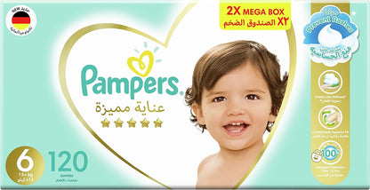 Pampers Premium Care Taped Baby Diapers, Size 6, 13+kg, Unique Softest Absorption for Ultimate Skin Protection, 120 Count