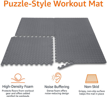 Amazon Basics Foam Interlocking Exercise Gym Floor Mat Tiles - Pack of 6, 24 x 24 x .5 Inches