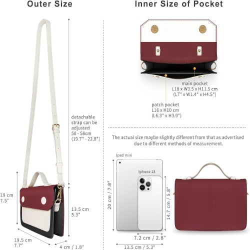 Women's Crossbody Bag with Removable Strap Lady's Shoulder Bag Small Handbag Underarm Bag 3 in 1 Phone Purse Wallet Magnetic Button Closure Faux Leather 7.7"x5.3"x1.8"