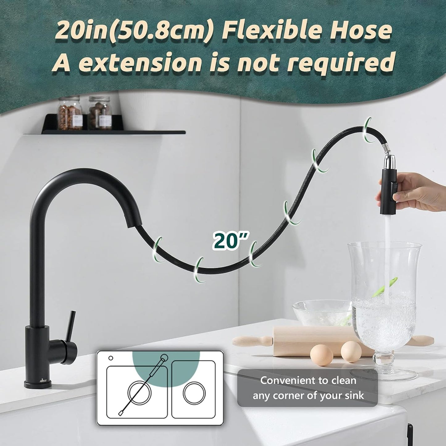 APPASO Kitchen Faucet with Pull Down Sprayer - Single Handle One Hole High Arc Pull Out Kitchen Sink Faucets with Deck Plate, Brushed Nickel, APS220BN