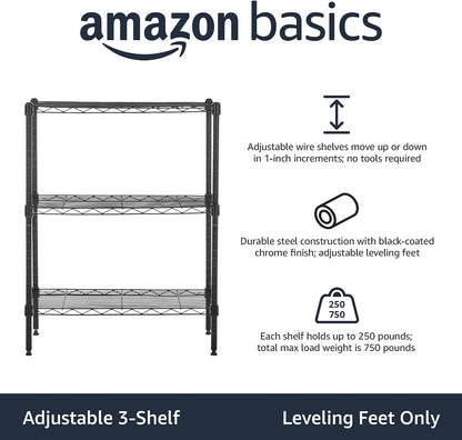 Amazon Basics 5-Shelf Adjustable, Heavy Duty Storage Shelving Unit (158.5 kgs loading capacity per shelf), Steel Organizer Wire Rack, Black (91.4 x 35.5 x 182.8 cm)